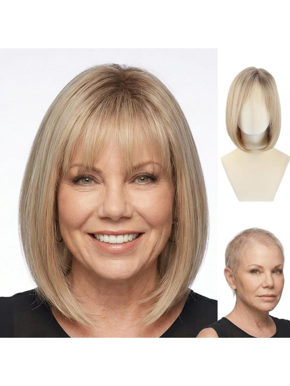Light Brown Ombre Blonde Short Bob Wig with Bangs - Straight Layered